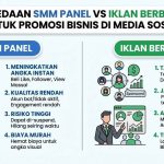 Ilustrasi perbedaan SMM panel dan iklan berbayar untuk promosi bisnis di media sosial Indonesia