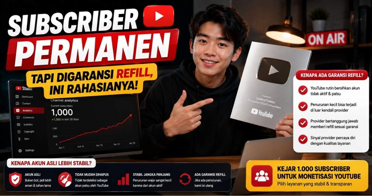 Subscriber YouTube permanen dengan garansi refill, cara kerja beli followers yang aman